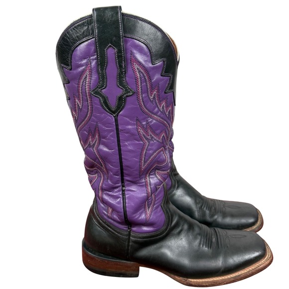1883 by Lucchese Cowboy Boots Women's Black Purple Leather Square Toe Western - Picture 1 of 12